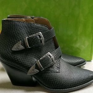 Franco Sarto Granton Black Reptile Ankle Boots